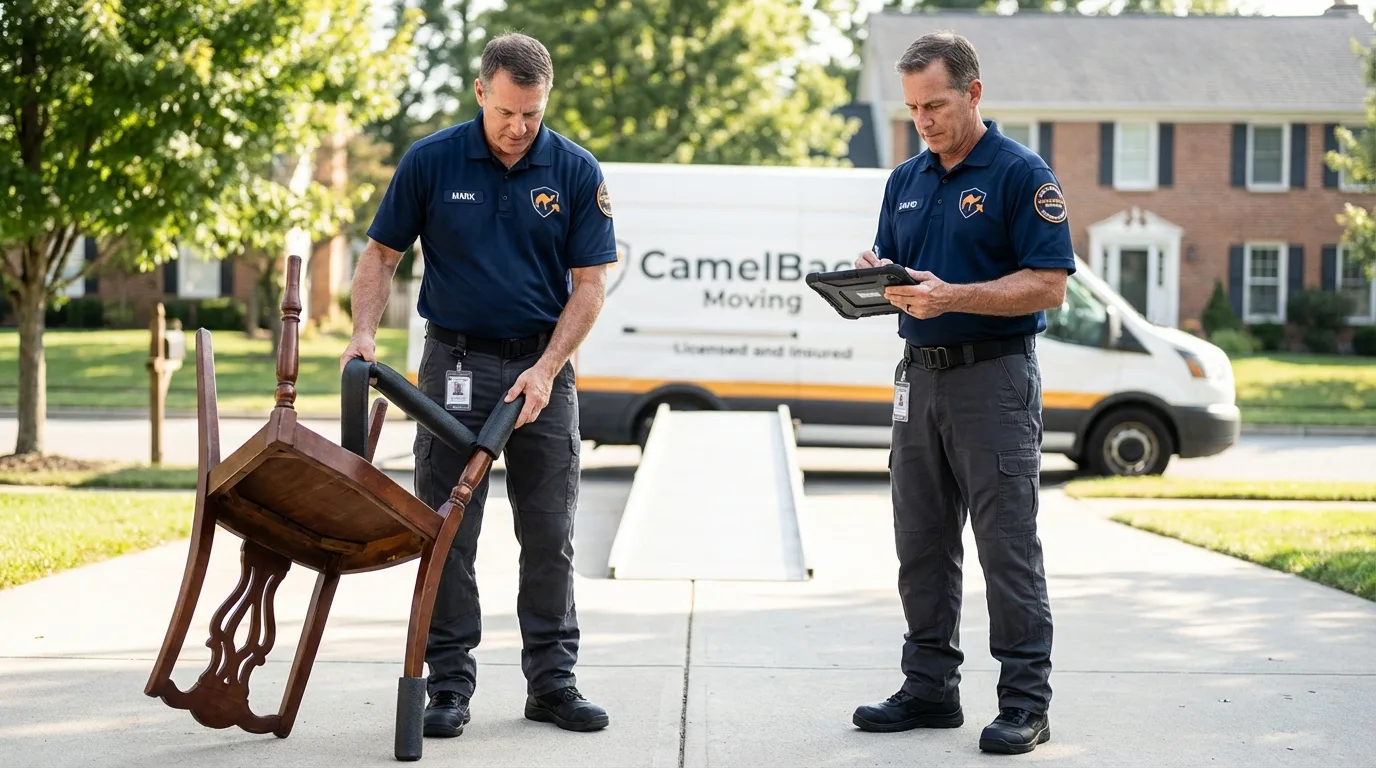 Movers inspecting furniture for damage prevention before loading in Cross Plains, TN