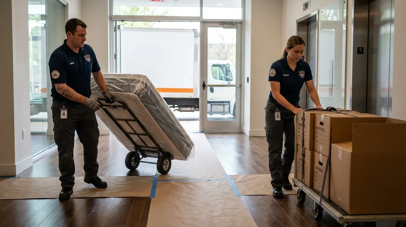 Professional apartment movers loading elevator in Cross Plains, TN